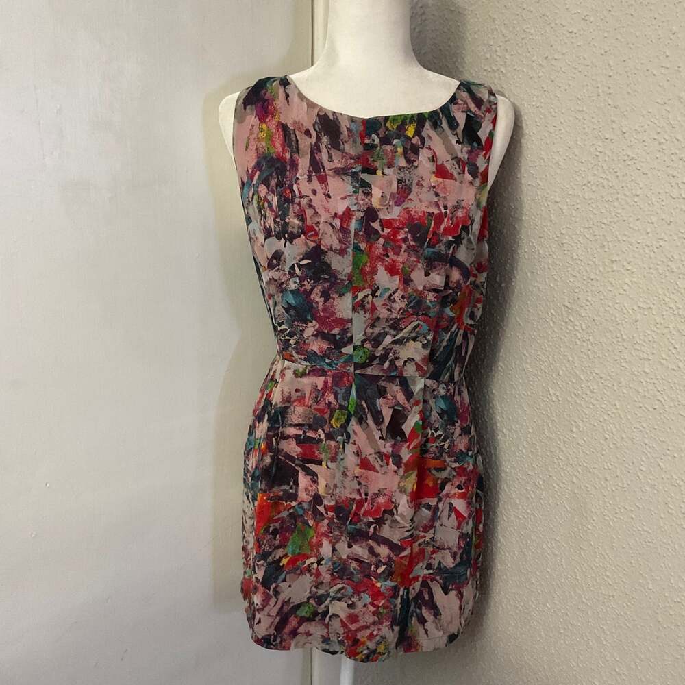 BB Dakota Abstract Watercolor Sheath Cocktail Dress 6 Multicolor Retrogirl Glam